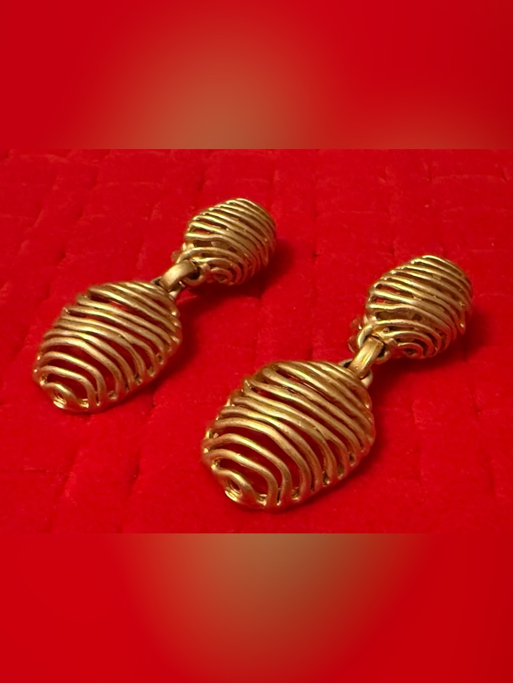 Vintage 80s Statement Matte Gold Drop Wirework Dangle Earrings